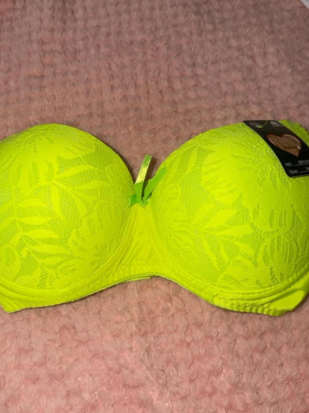 & Other Stories Neon Lime Lace Strapless Bra